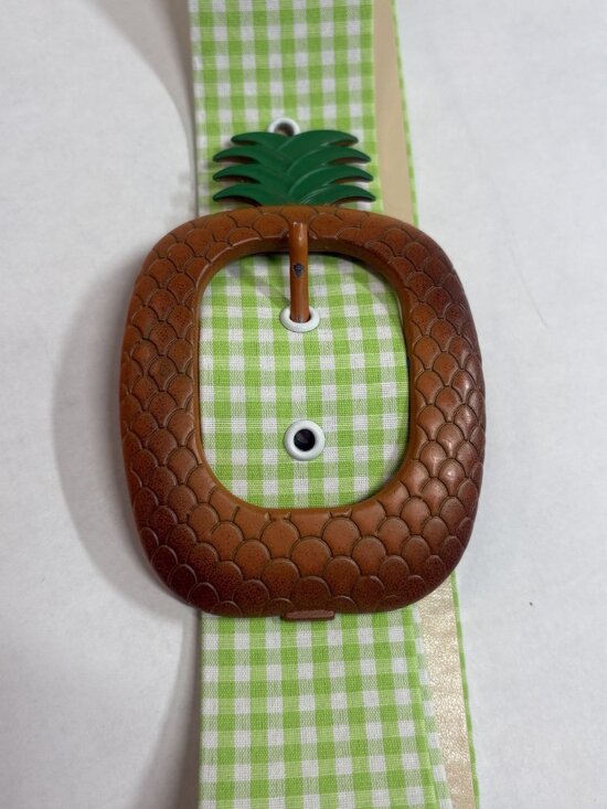 La Veste Gingham Pineapple Belt in Green/White main image 4